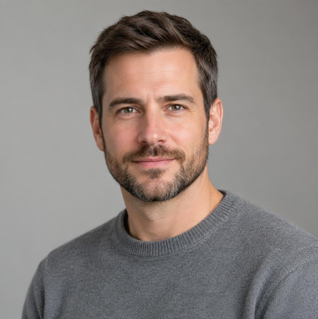 Portrait of a bearded man with a calm expression